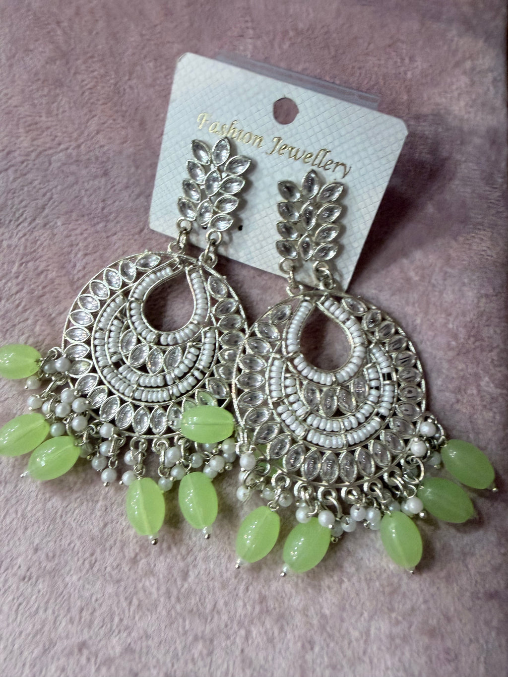 Silver & Green Chandelier Earrings – Artificial Fashion Jewellery