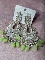 Silver & Green Chandelier Earrings – Artificial Fashion Jewellery