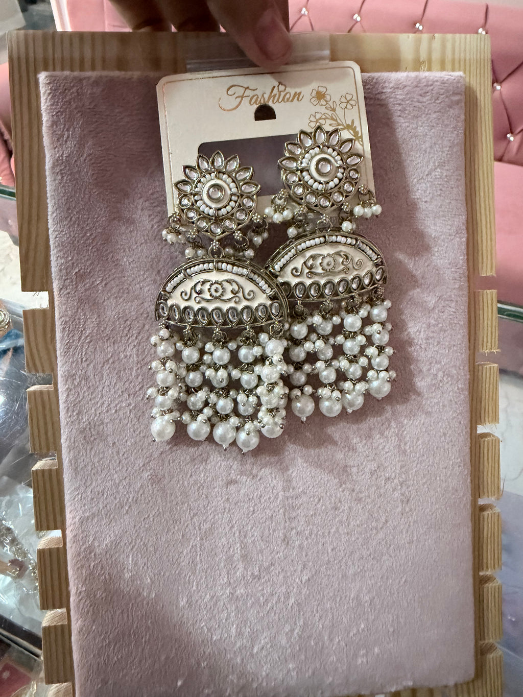 Silver-Tone Pearl Jhumka Chandelier Earrings