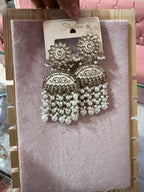 Silver-Tone Pearl Jhumka Chandelier Earrings