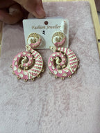 Pink & White Peacock Spiral Artificial Earrings