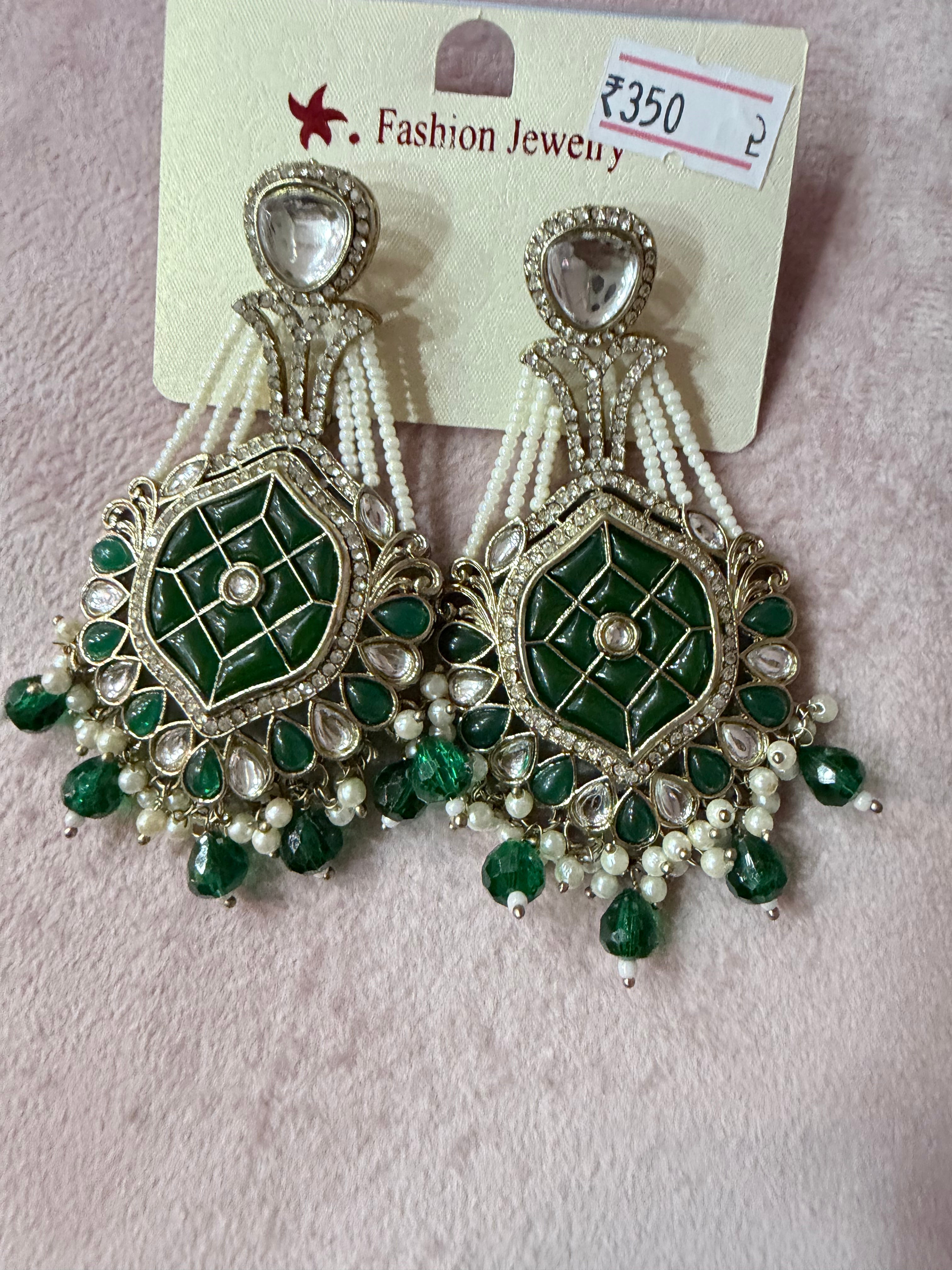 Emerald Green Pearl Chandelier Earrings