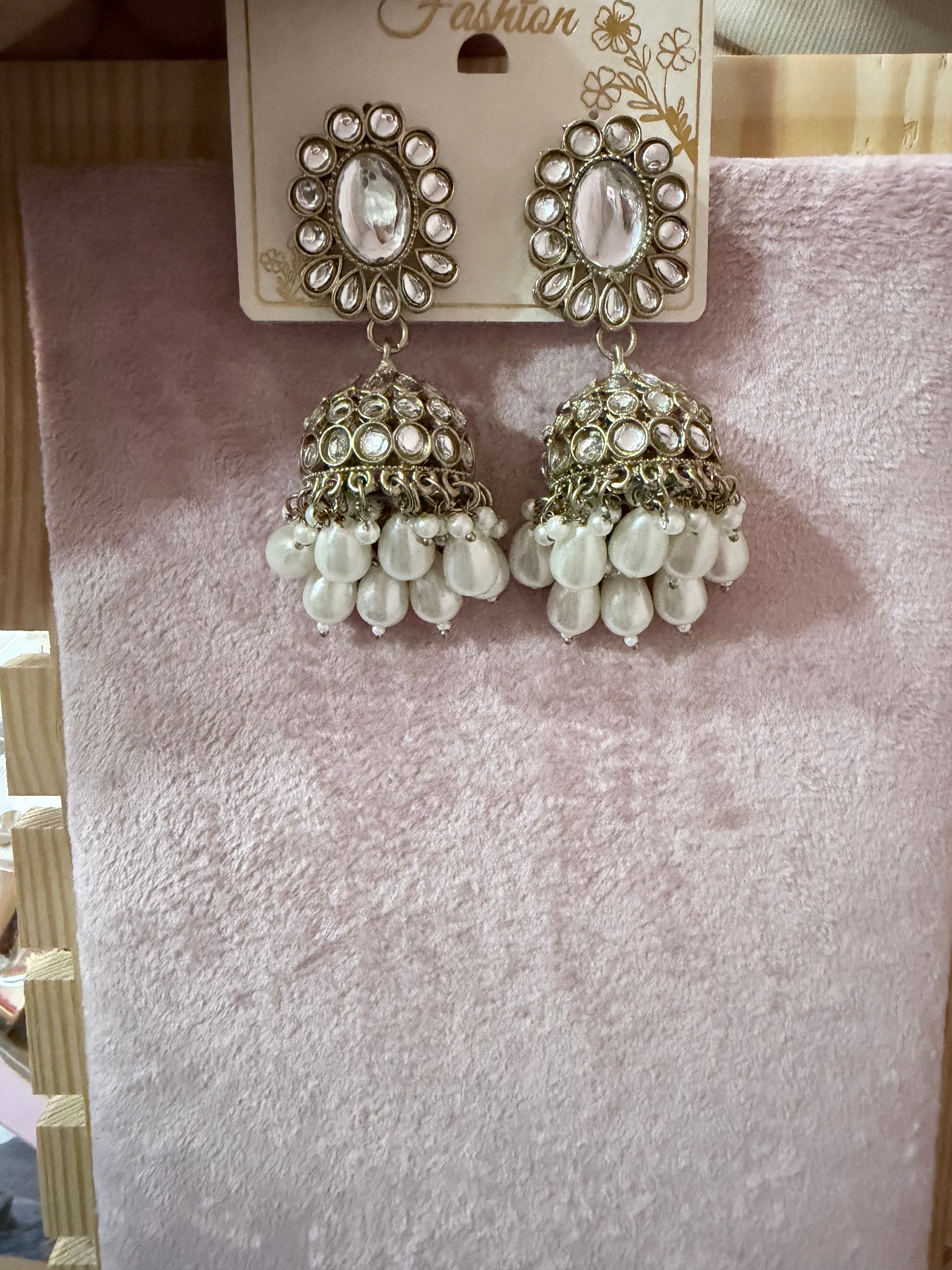 Gold & White Pearl Jhumka Earrings – Artificial Traditional Fashion Jewellery