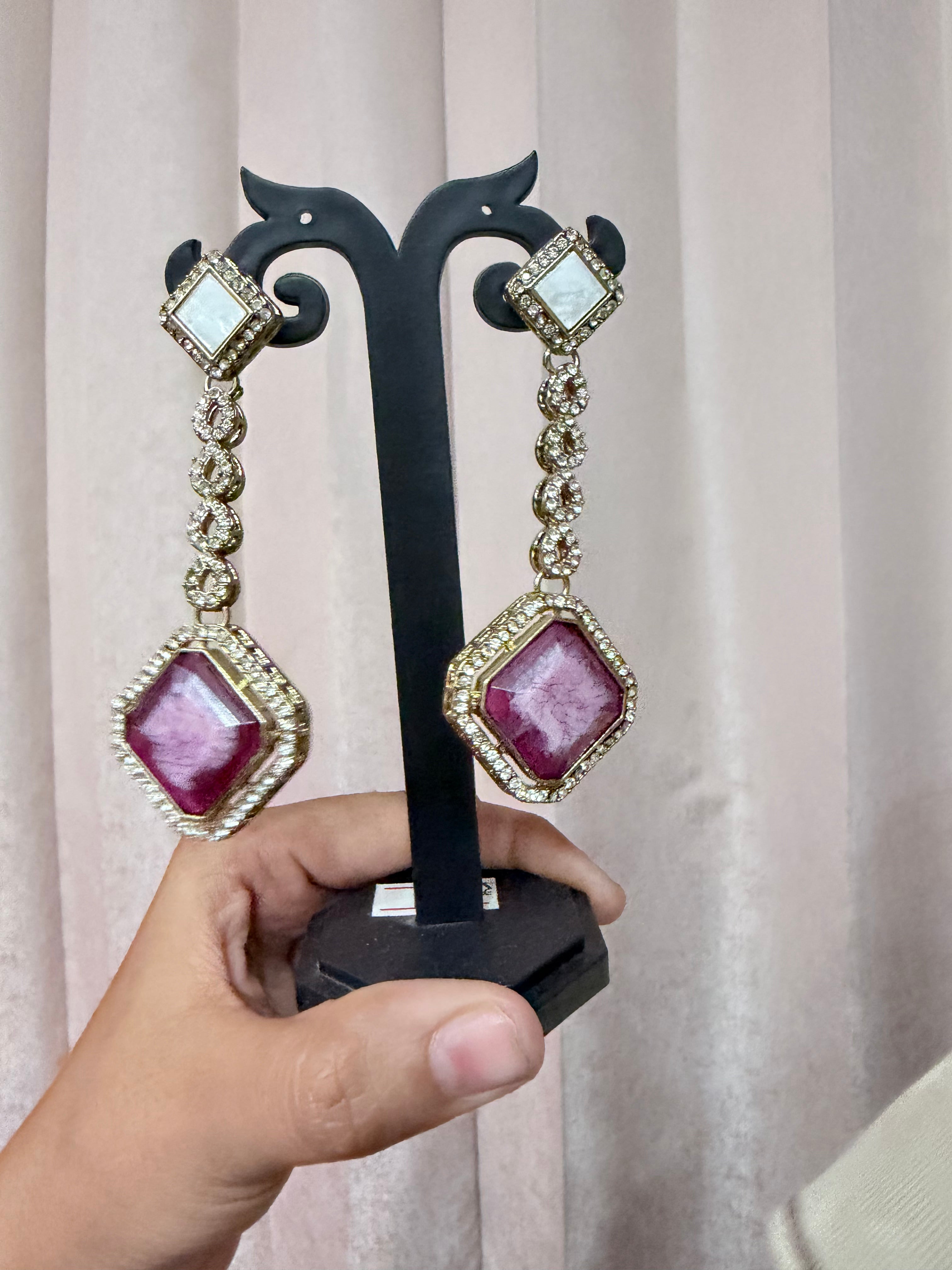 Pink & Magenta Geometric Drop Earrings – Artificial Fashion Jewellery
