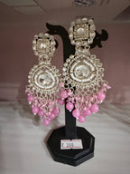 Pink Kundan-Style Beaded Chandelier Earrings