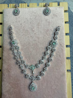 Silver-Tone Green Stone Necklace & Earrings Set