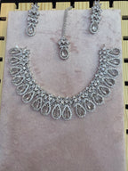 Silver-Tone Crystal Teardrop Necklace, Earrings & Maang Tikka Set