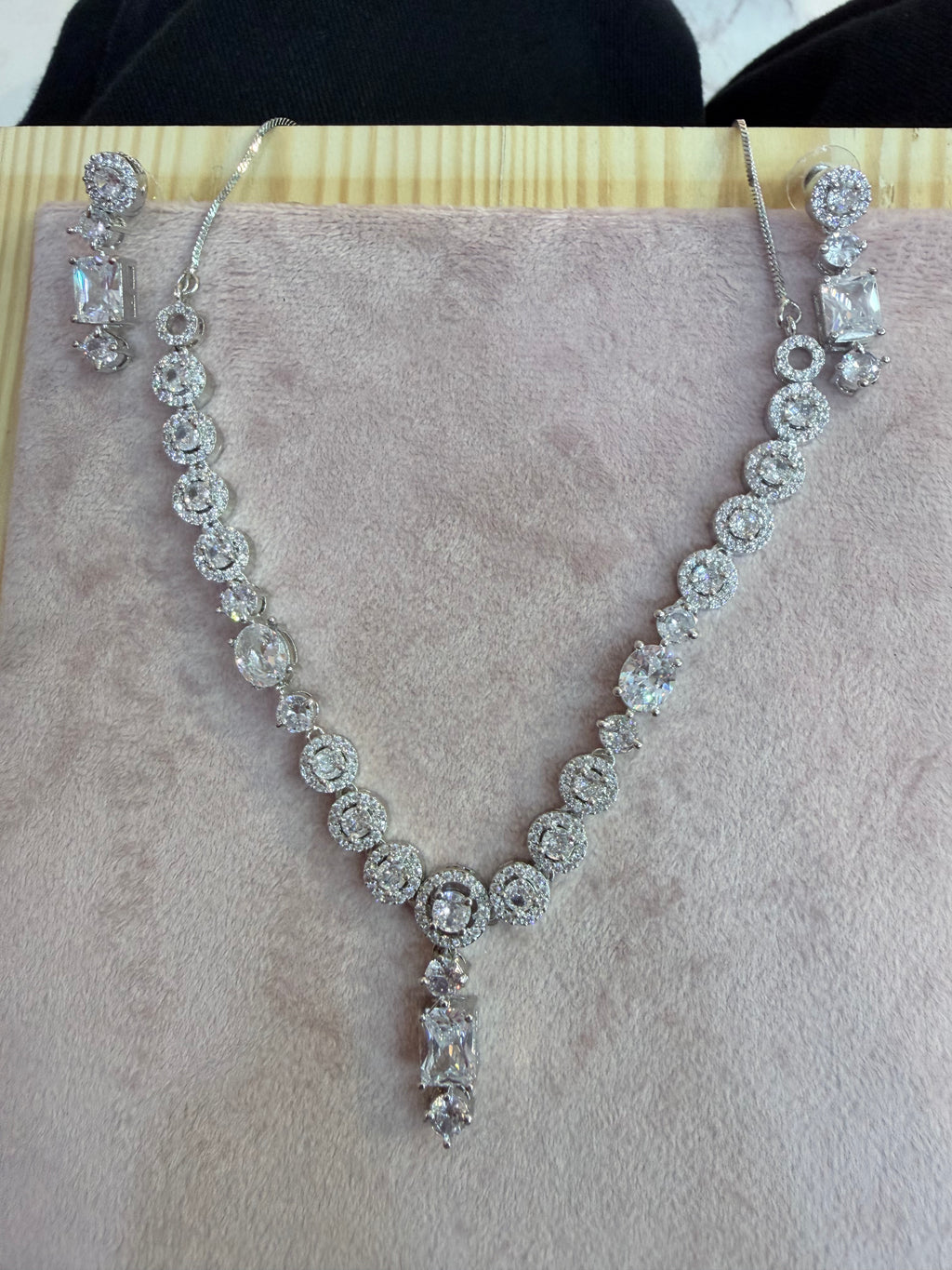 Silver-Tone Crystal Necklace & Earrings Set