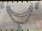 Silver-Tone Rectangular Stone Layered Necklace & Earrings Set