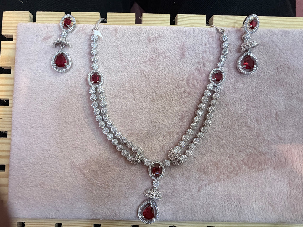 Ruby Red Double-Strand Necklace Set