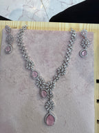 Pink Stone Floral Necklace & Matching Earrings Set