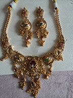 Antique Gold Peacock Meenakari Necklace Set with Statement Earrings