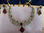 Red & Gold Kundan-Style Necklace & Earrings Set – Artificial Fashion Jewellery