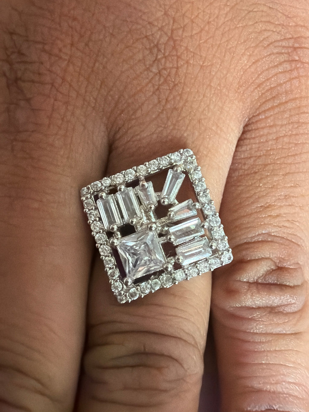 Geometric Baguette Crystal Statement Ring