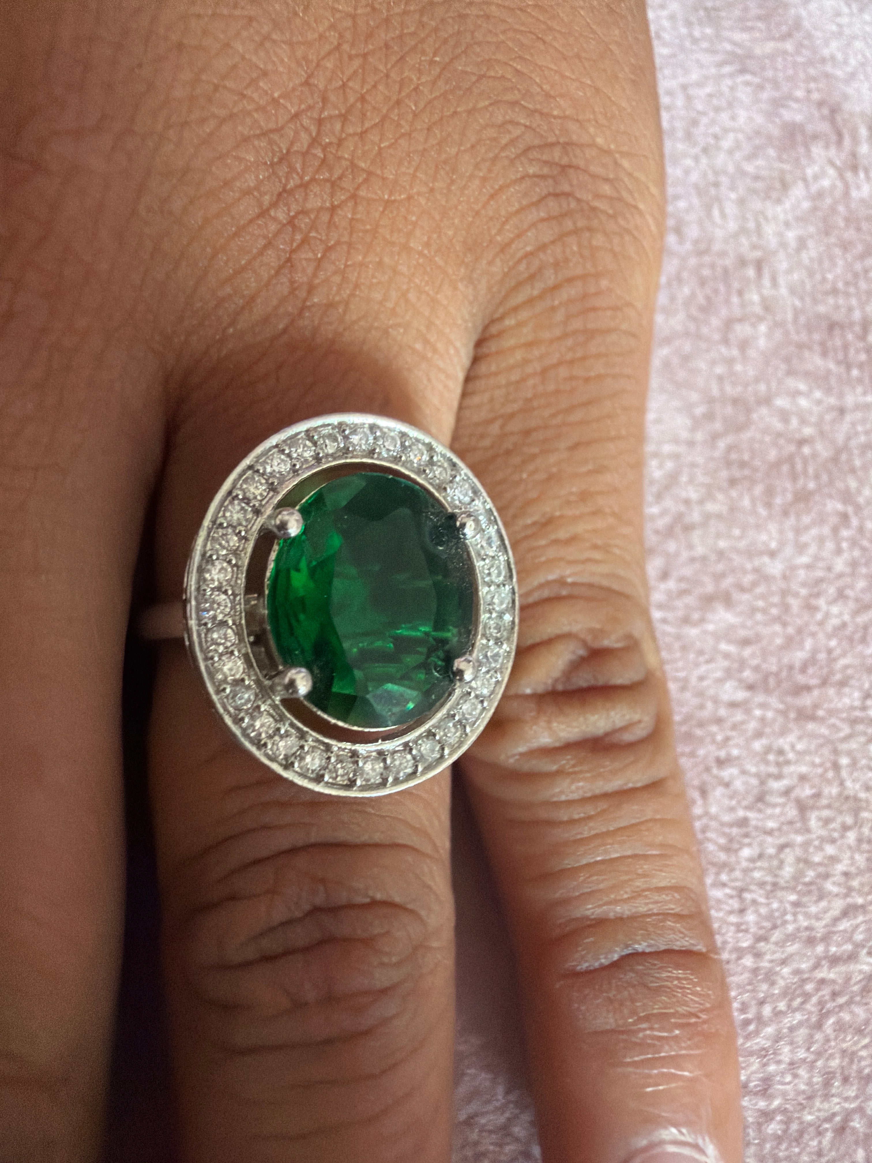 Emerald Green Oval Stone Statement Ring