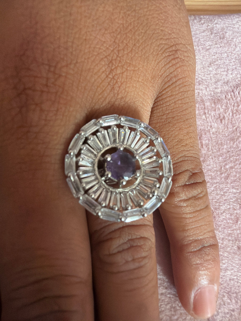 Purple Crystal Sunburst Statement Ring