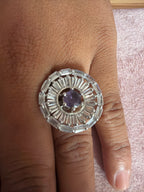 Purple Crystal Sunburst Statement Ring