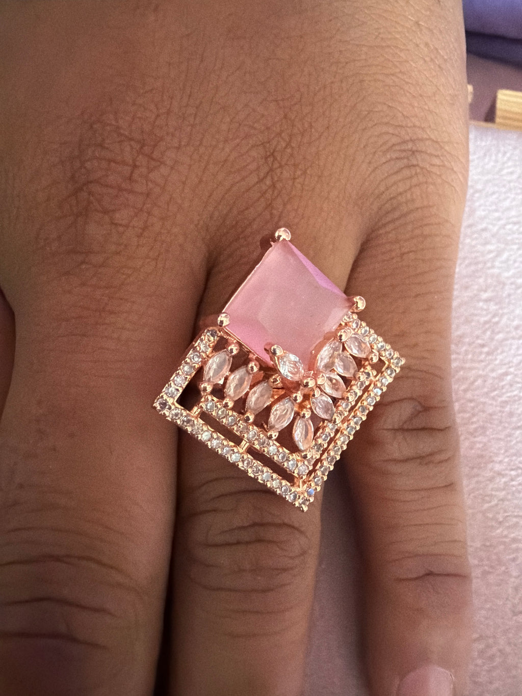 Pink Floral Square Statement Ring