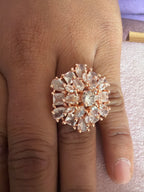 Rose Gold Floral Crystal Cluster Statement Ring