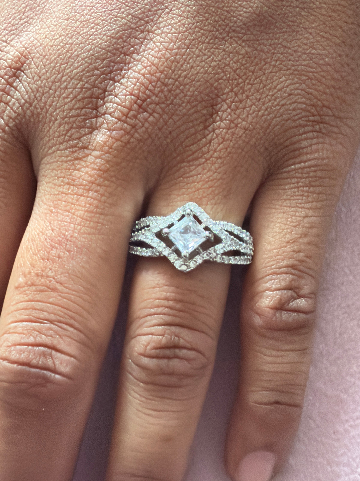 Silver Square Cut Crystal Statement Ring