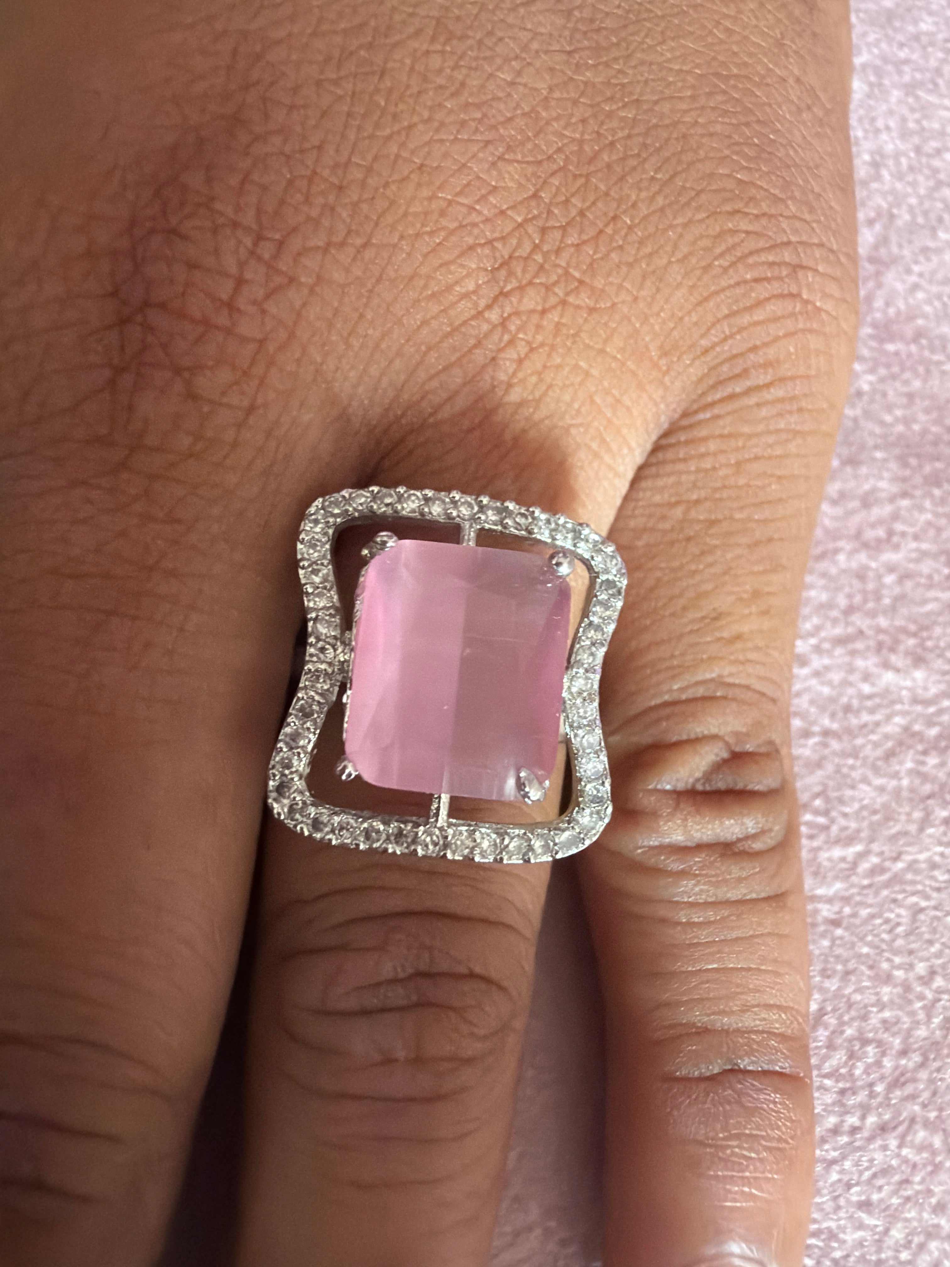 Pink Crystal Rectangle Statement Ring