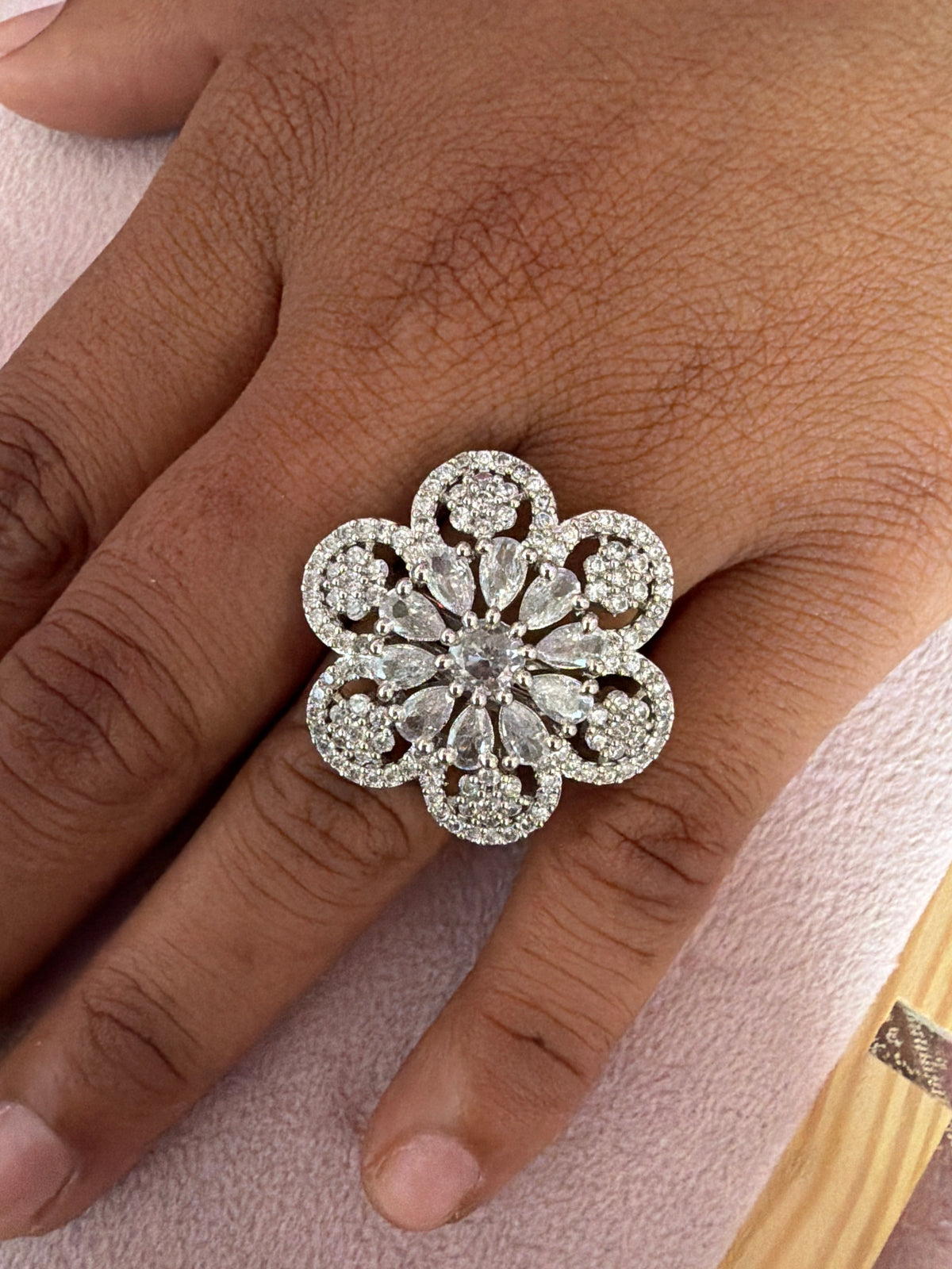 Floral Crystal Cluster Statement Ring