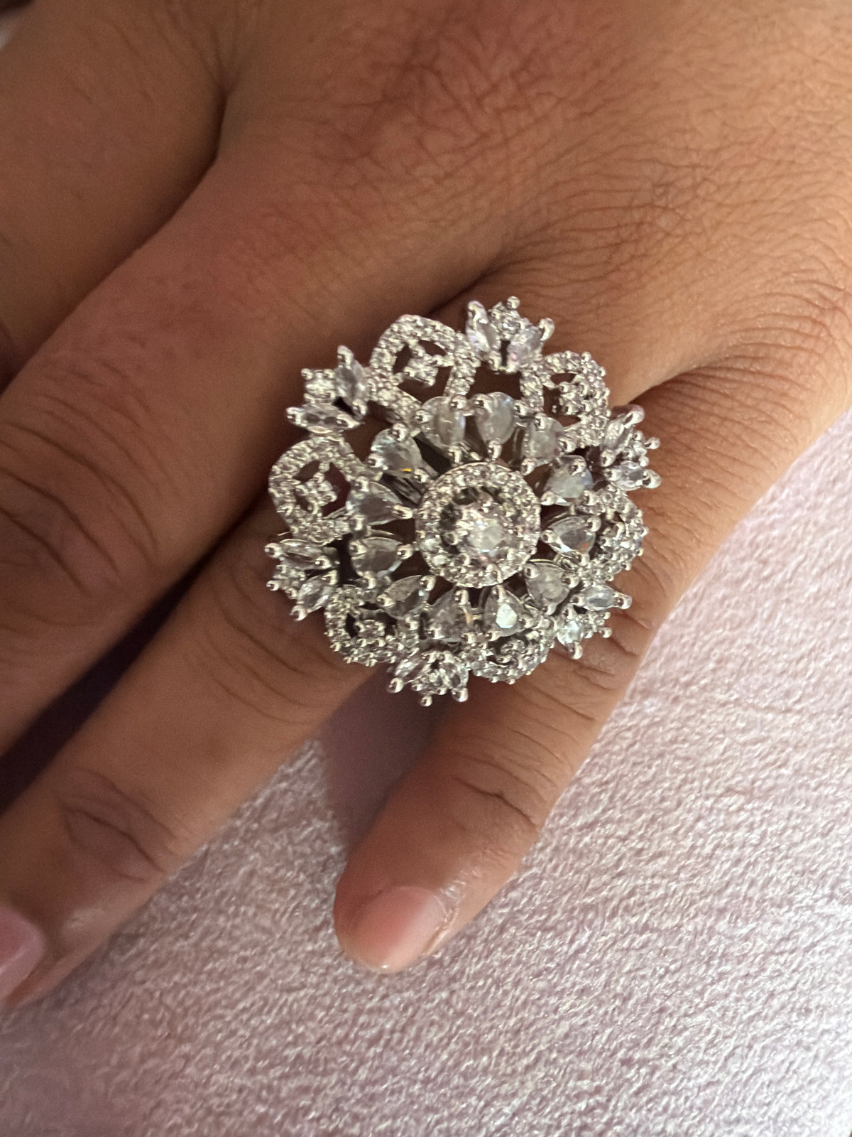 Elegant Floral Crystal Statement Ring