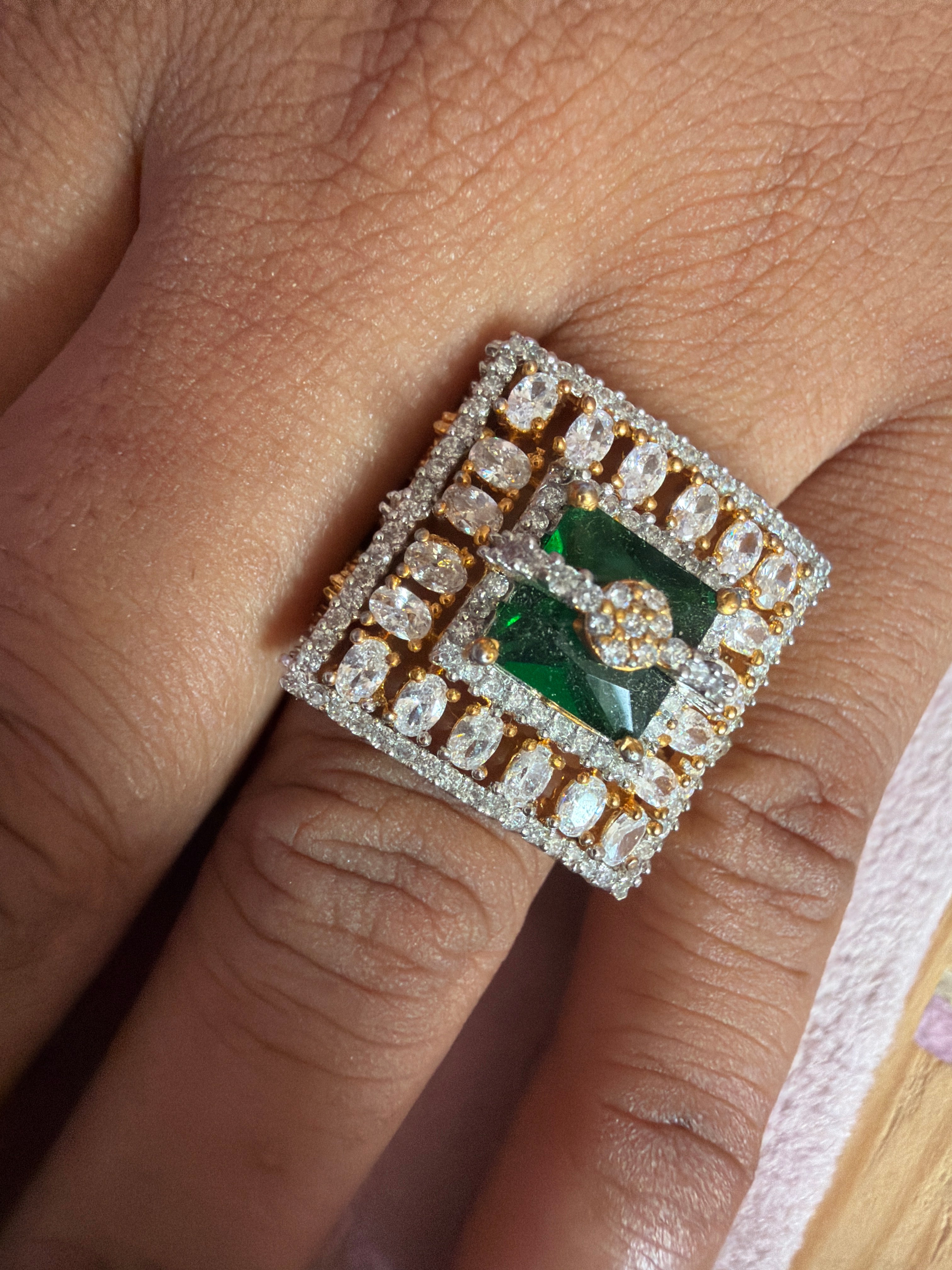 Emerald Green Geometric Statement Ring