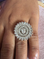 Elegant Silver-Tone Sunburst Cocktail Ring