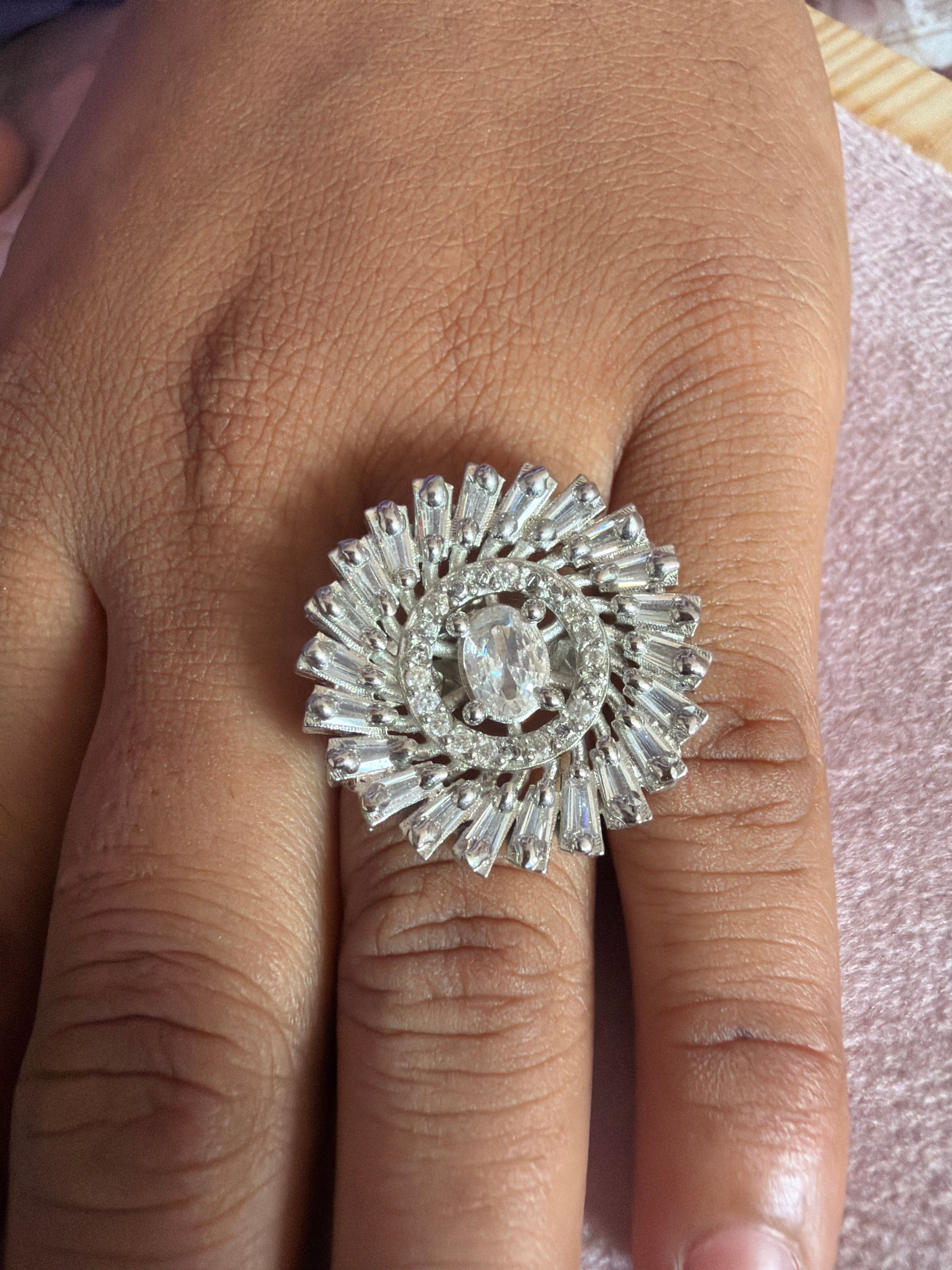 Elegant Silver-Tone Sunburst Cocktail Ring