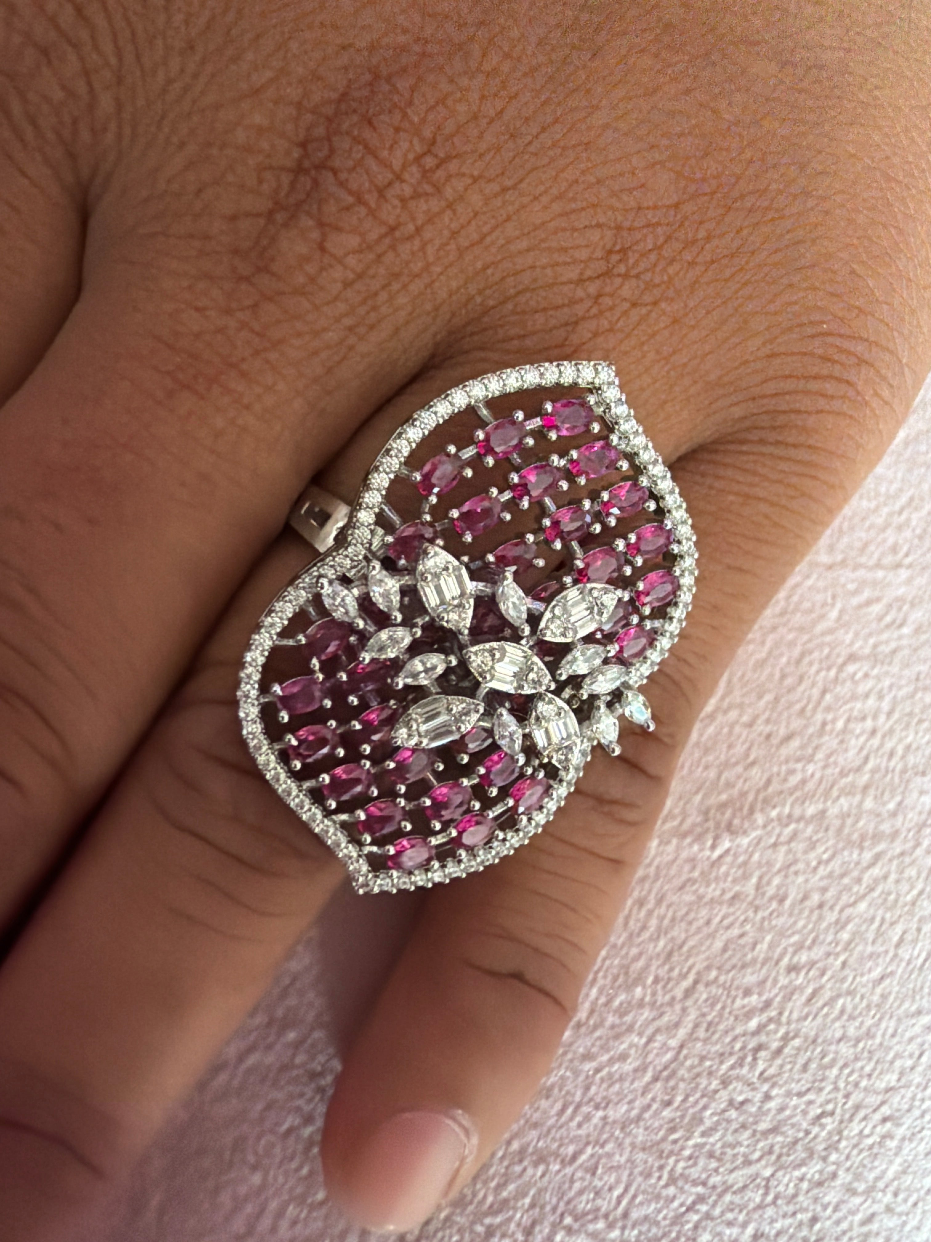 Pink Ruby-Tone Floral Statement Ring