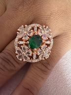 Emerald Floral Statement Ring