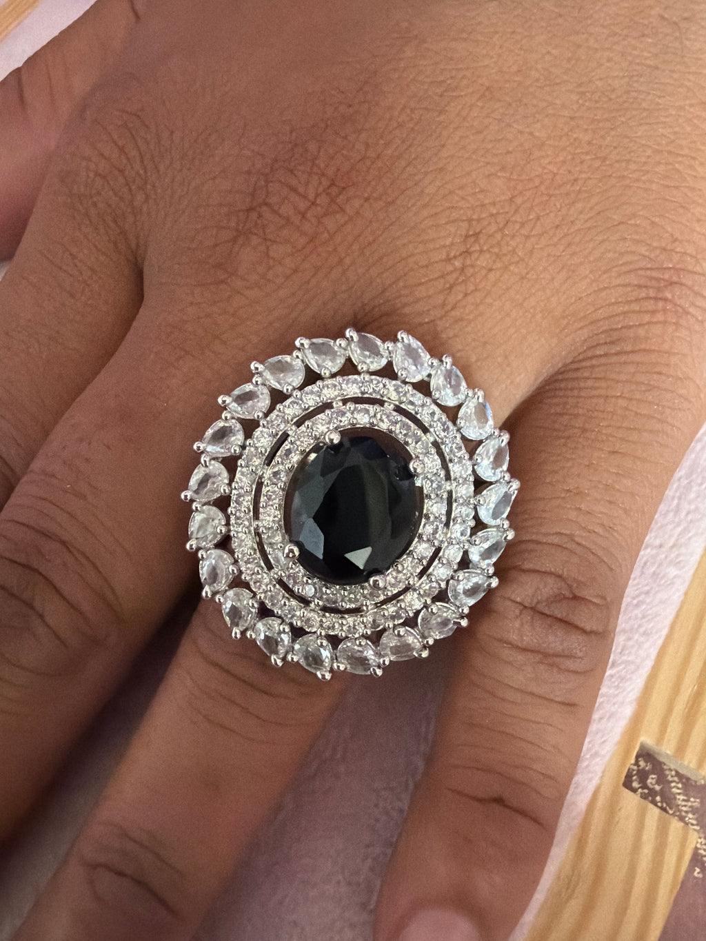 Black Onyx Halo Statement Ring