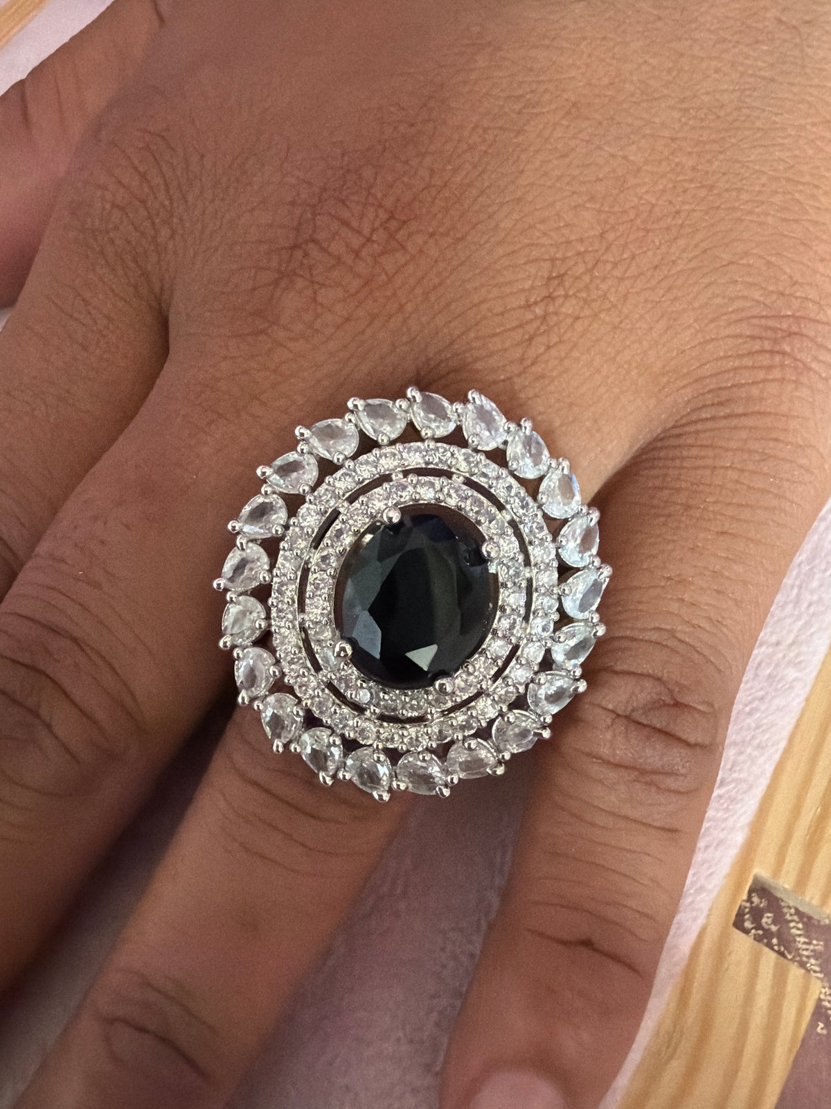 Black Onyx Halo Statement Ring