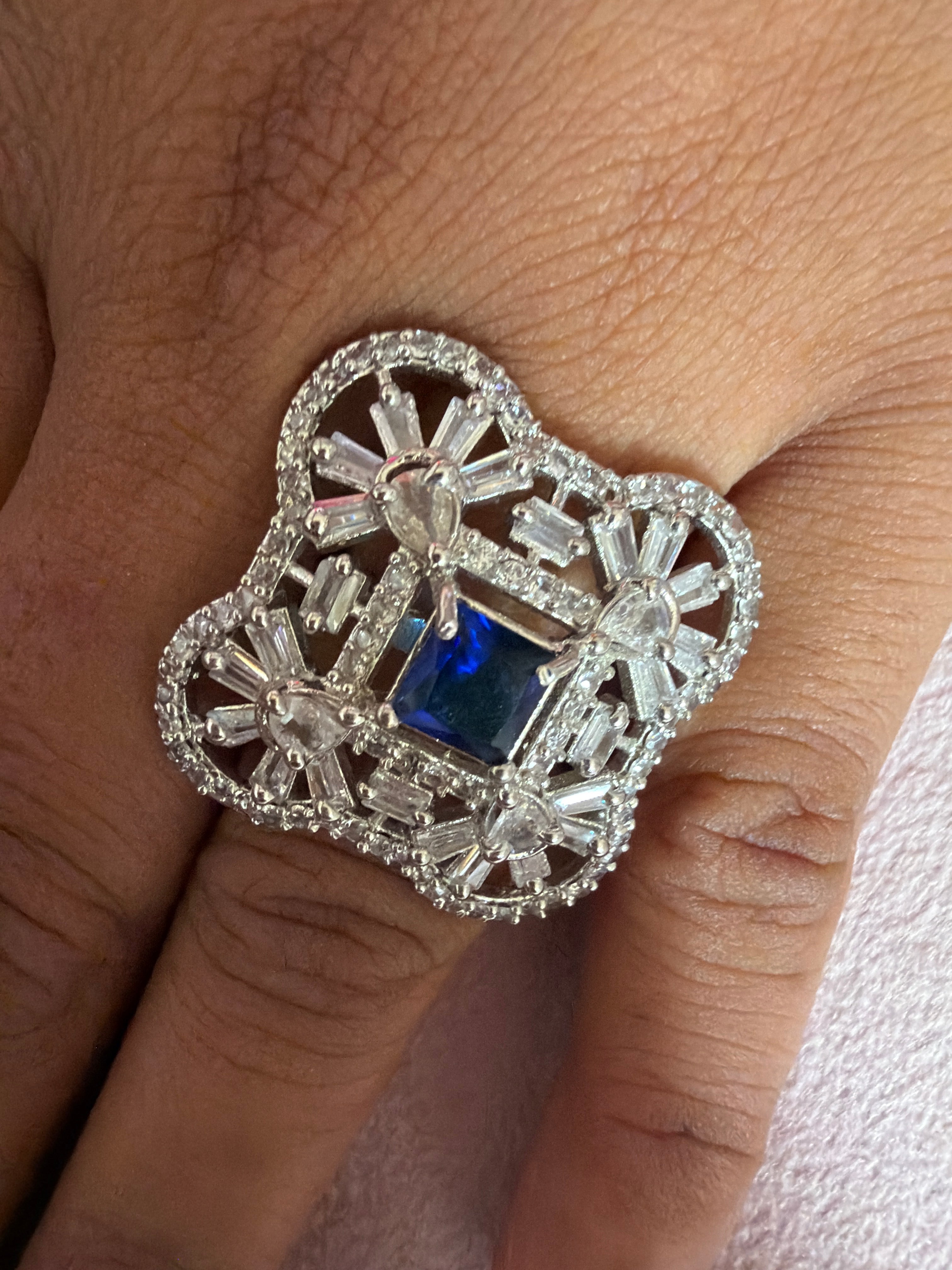 Blue Sapphire Floral Statement Ring