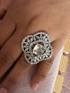 Crystal Floral Cushion Statement Ring