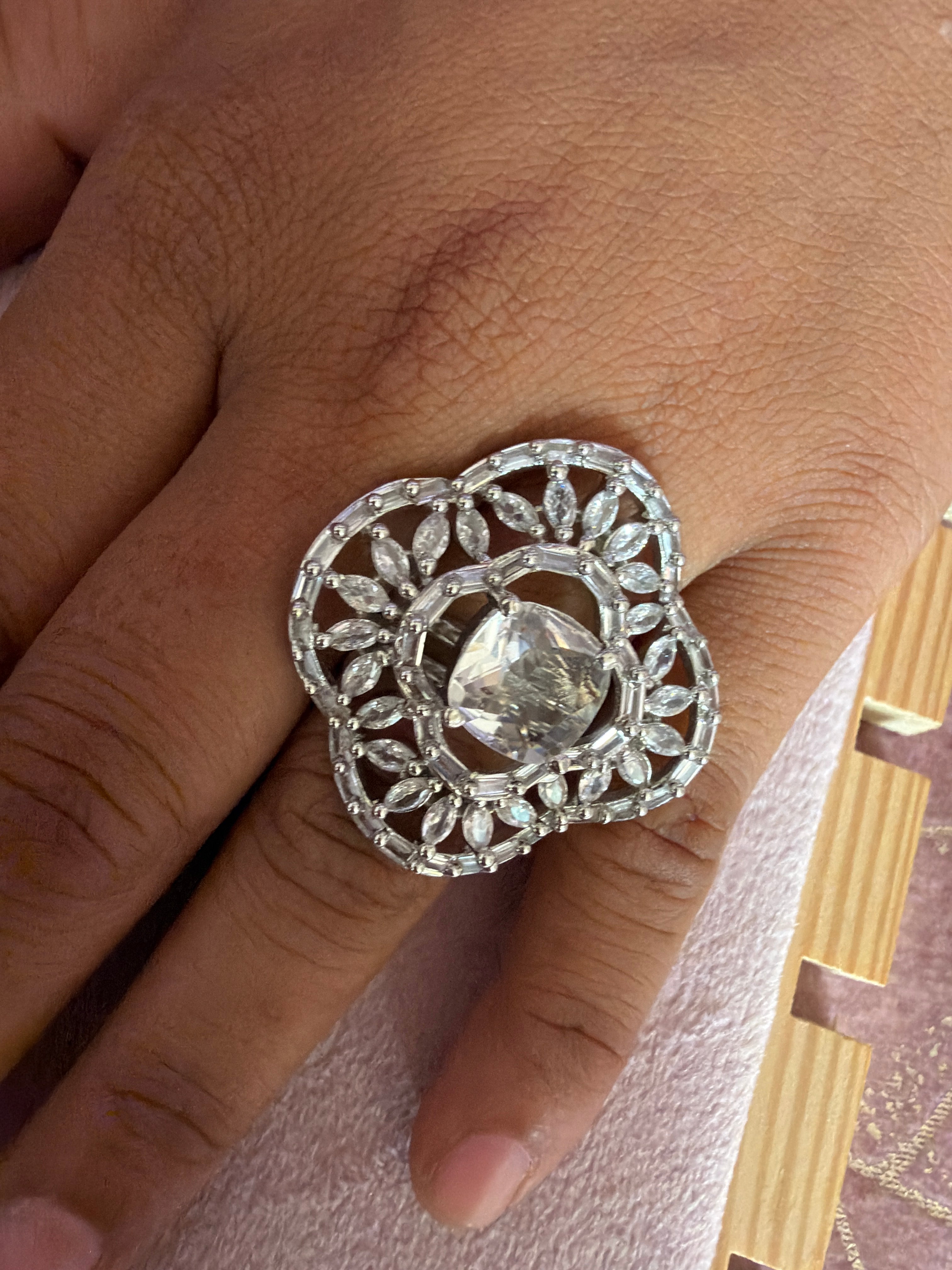 Crystal Floral Cushion Statement Ring