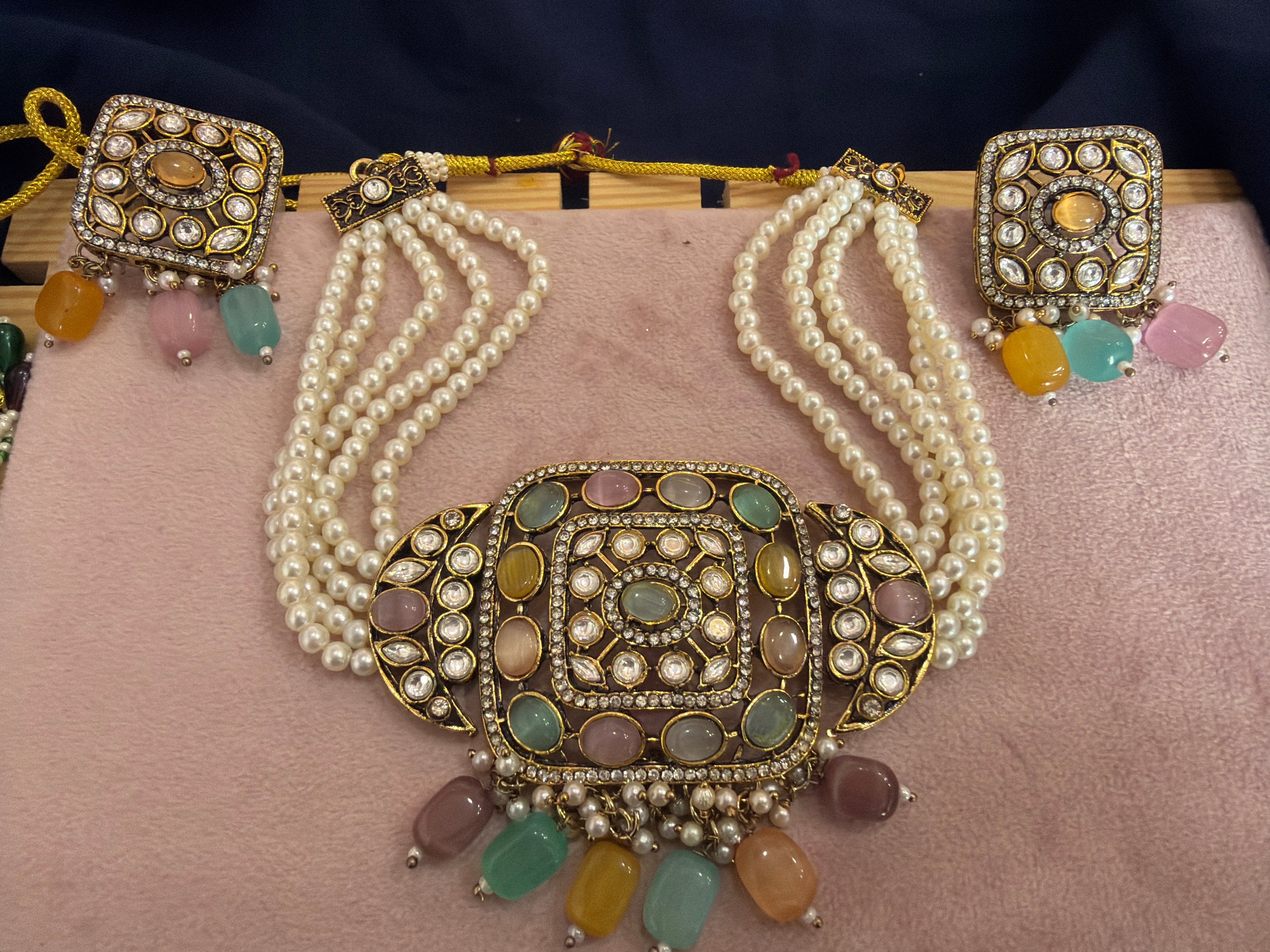 Gold & Multicolor Pearl Necklace Set – Artificial Fashion Jewellery