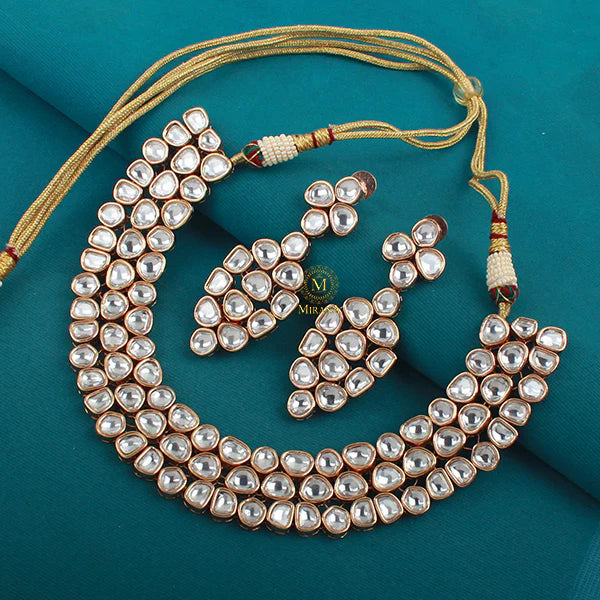 Kundan Necklace Set – Gold with Pastel Stones